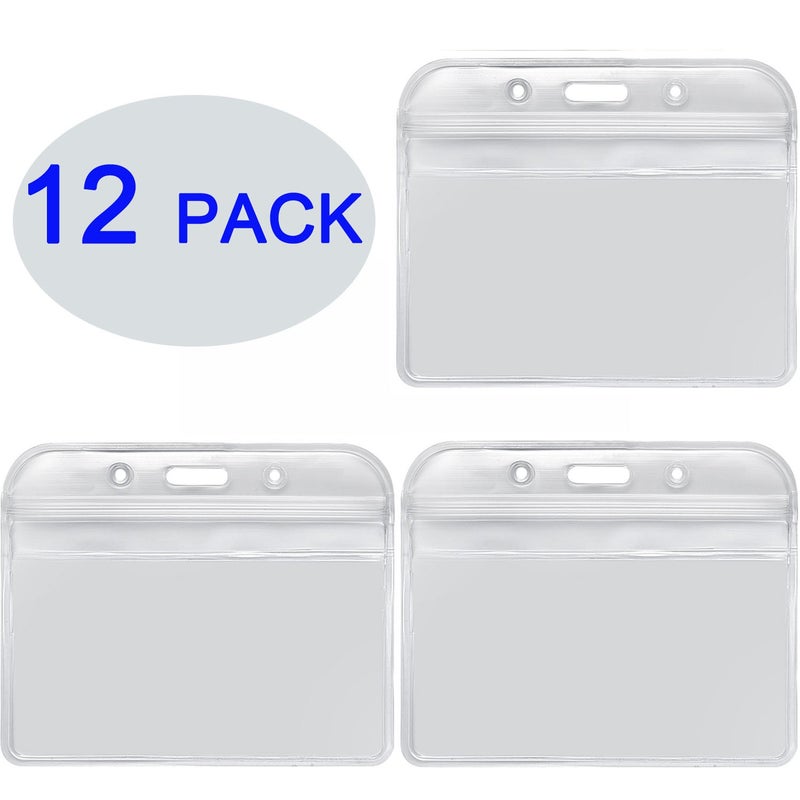 YOUOWO 12 Pack Horizontal ID Card Badge Holders 3.2 x 3.85 inches, Fits 2.3 x 3.5 Name Tag Insert Waterproof Punched Zipper Resealable Clear Plastic Labels Credit Cards - Image 2